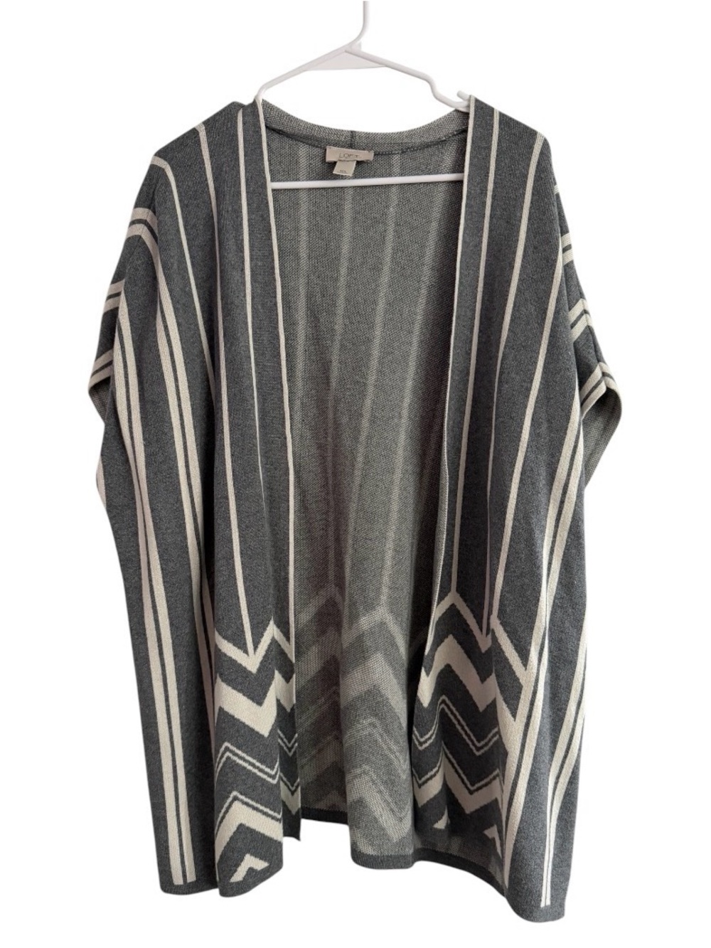 LOFT Womens Gray/White Striped Knit Open Front Cardigan Short Sleeve Sweater M/L